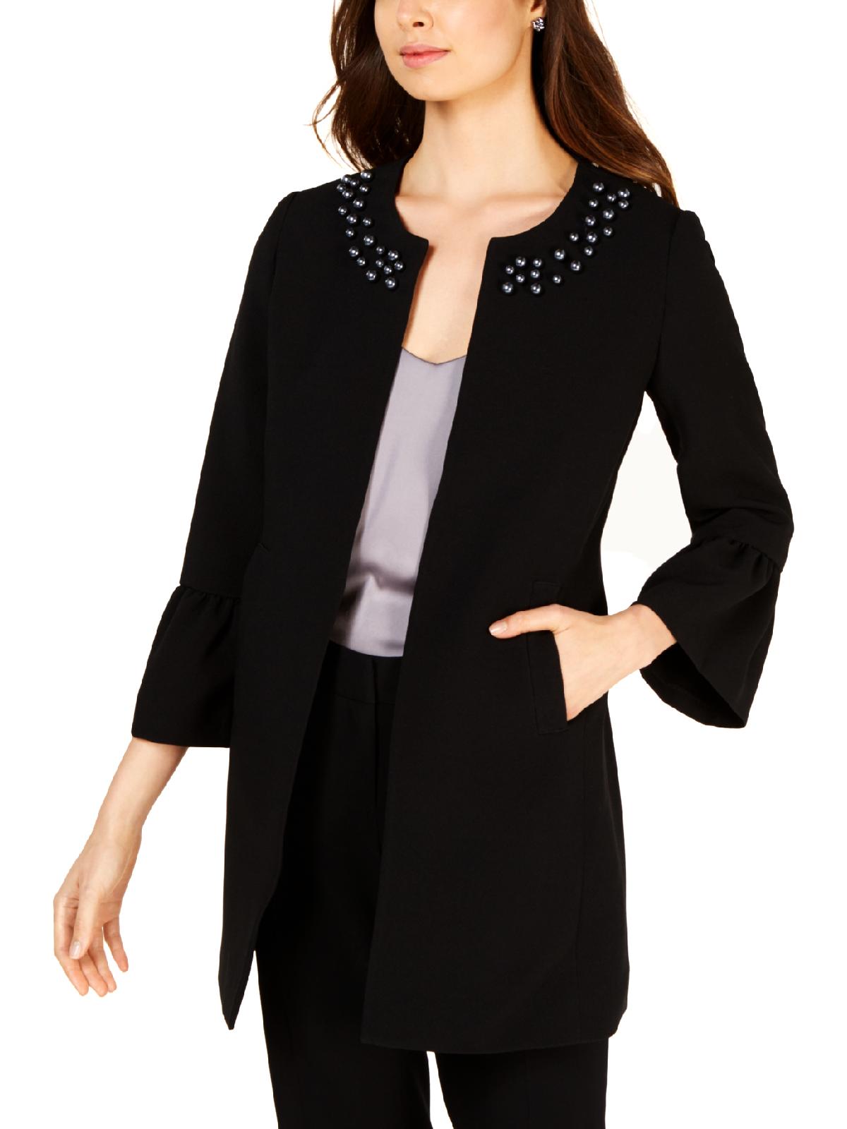 Womens Embellished Bell Sleeves Open-Front Blazer